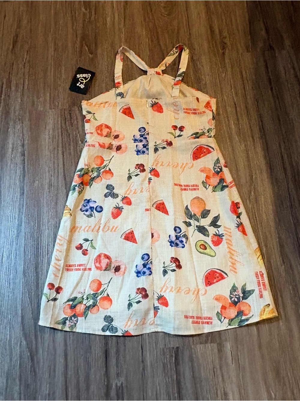 art class Cream Fruit-Print Sundress with Mixed Fruit Motifs
